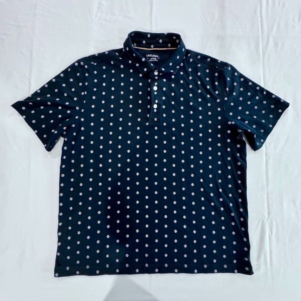 Untuckit Polo Shirt Men's Blue Floral Short Sleeve 100% Pima Cotton L Golf